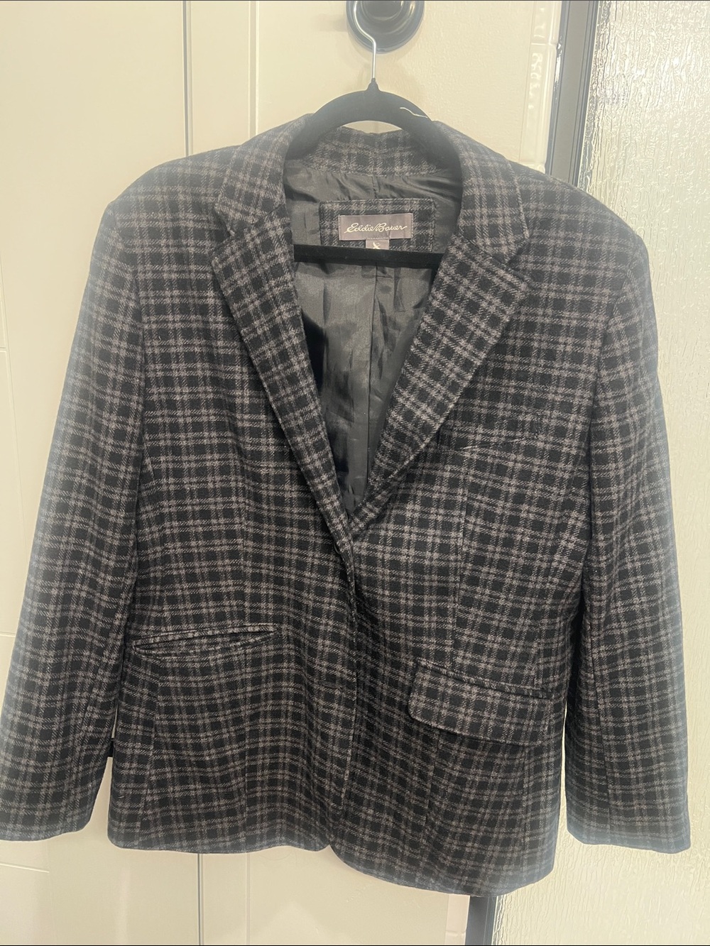 Eddie Bauer Black and Gray Plaid Women’s Wool Blazer